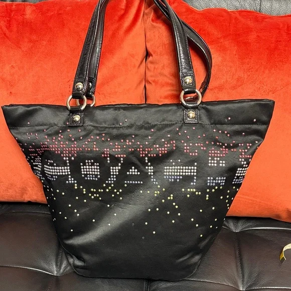 Coach (Rehab) Black Studded Tote Bag with Multicolor Accent - Picture 8 of 17